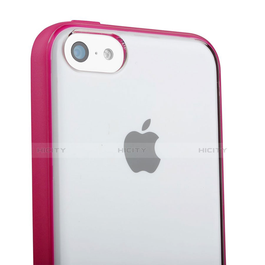 Funda Bumper Silicona Transparente Mate T01 para Apple iPhone 5C Rosa Roja