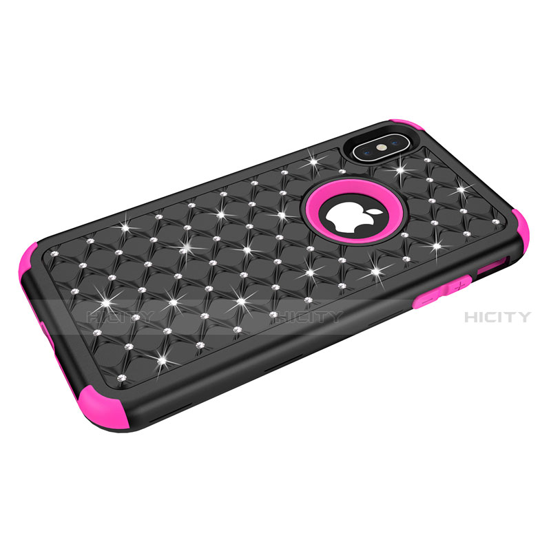 Funda Bumper Silicona y Plastico Carcasa Frontal y Trasera 360 Grados Bling-Bling para Apple iPhone X