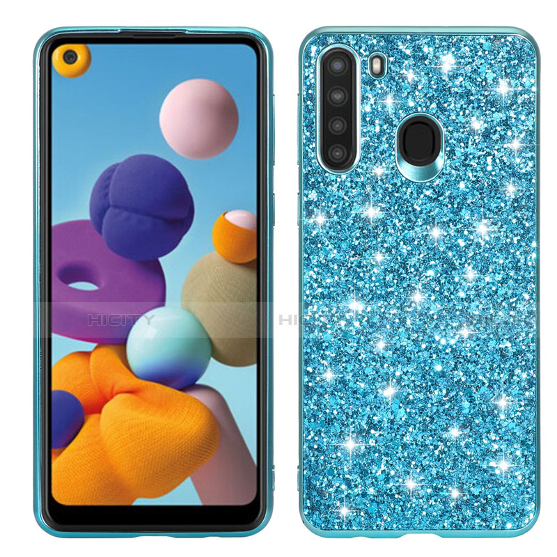 Funda Bumper Silicona y Plastico Carcasa Frontal y Trasera 360 Grados Bling-Bling para Samsung Galaxy A21