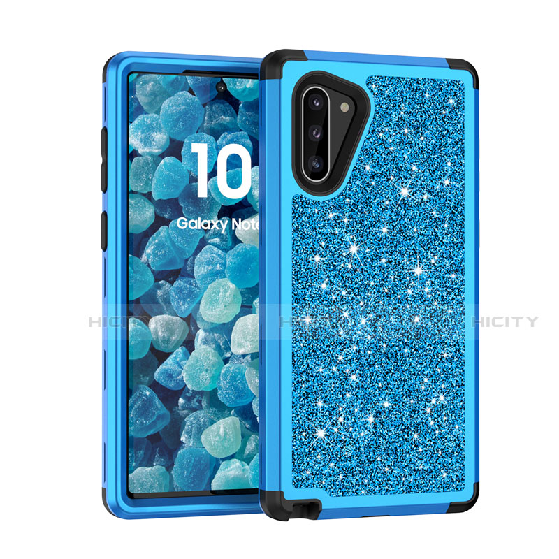 Funda Bumper Silicona y Plastico Carcasa Frontal y Trasera 360 Grados Bling-Bling para Samsung Galaxy Note 10 5G Azul