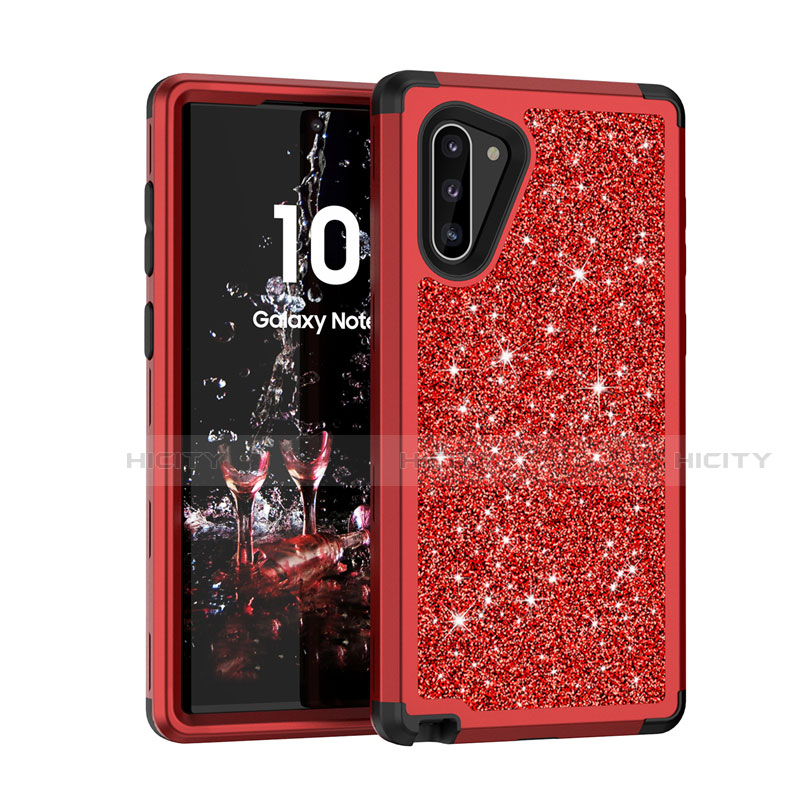 Funda Bumper Silicona y Plastico Carcasa Frontal y Trasera 360 Grados Bling-Bling para Samsung Galaxy Note 10 5G Rojo