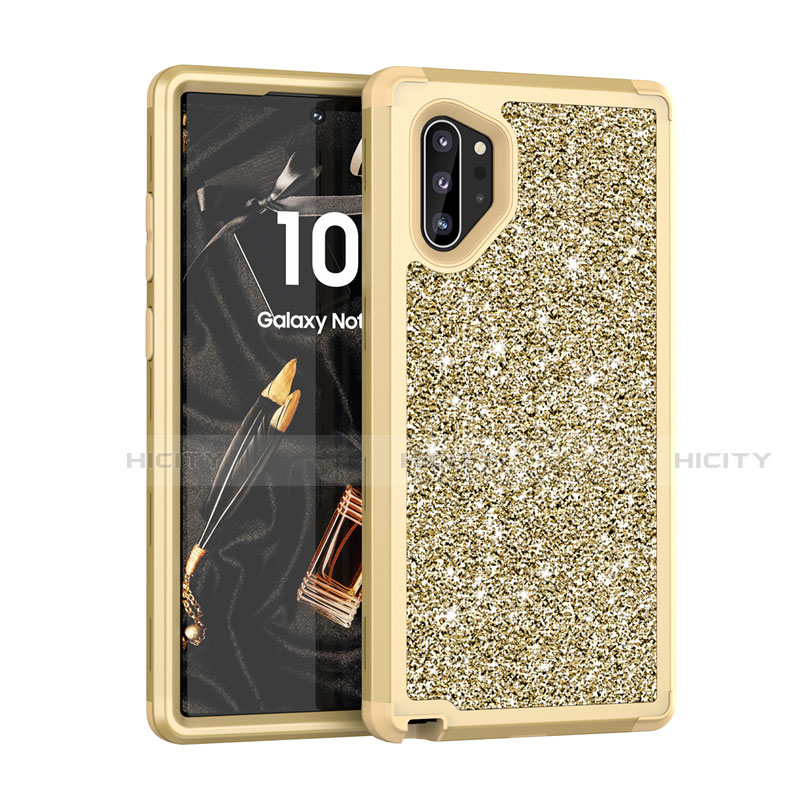 Funda Bumper Silicona y Plastico Carcasa Frontal y Trasera 360 Grados Bling-Bling para Samsung Galaxy Note 10 Plus 5G Oro