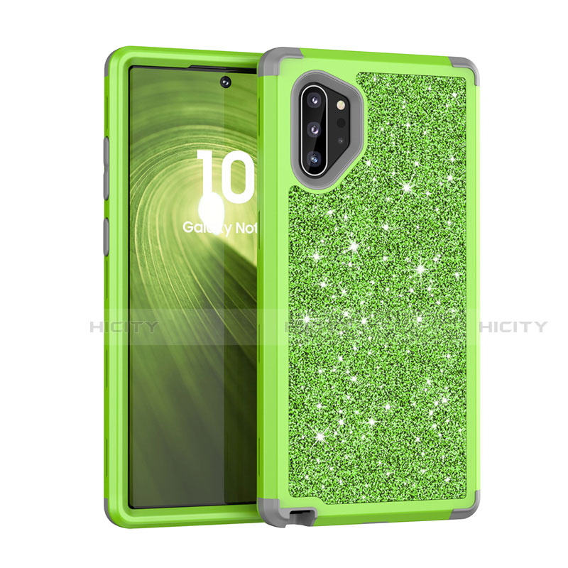 Funda Bumper Silicona y Plastico Carcasa Frontal y Trasera 360 Grados Bling-Bling para Samsung Galaxy Note 10 Plus Verde