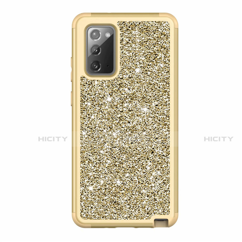 Funda Bumper Silicona y Plastico Carcasa Frontal y Trasera 360 Grados Bling-Bling para Samsung Galaxy Note 20 5G Oro