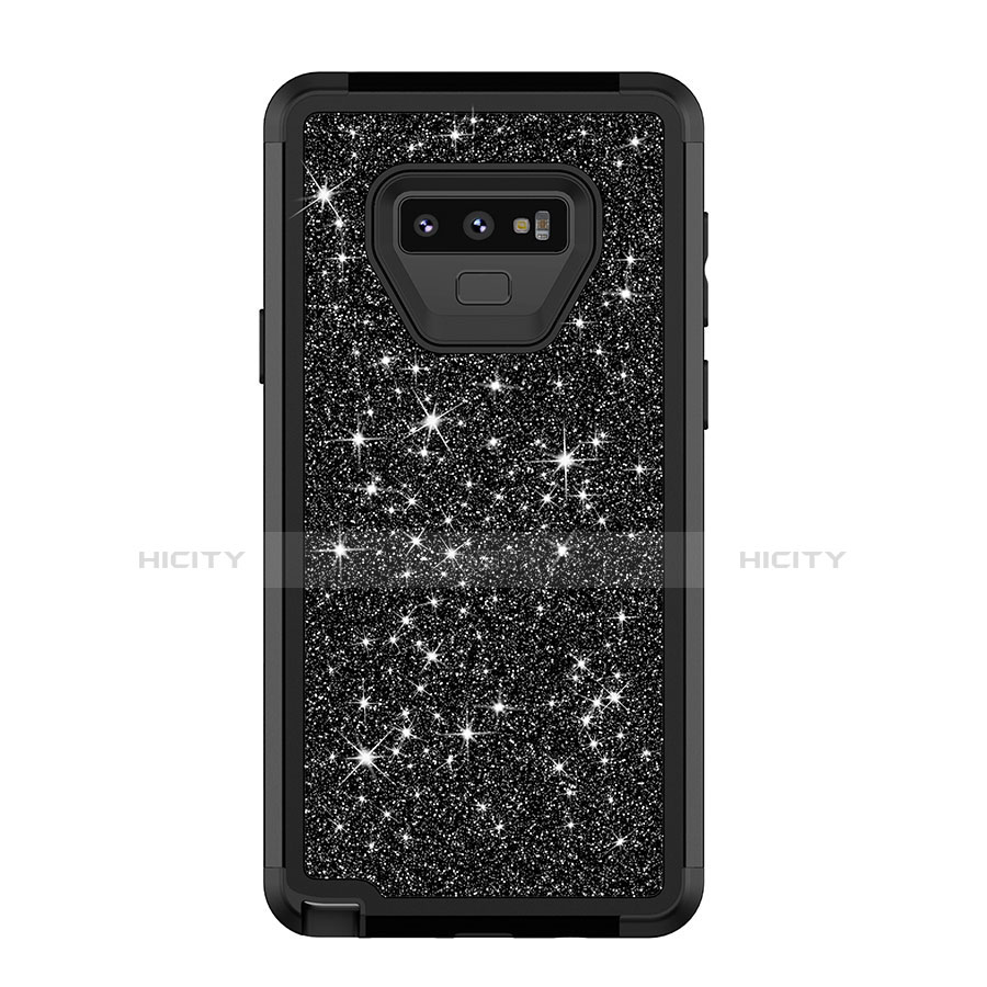 Funda Bumper Silicona y Plastico Carcasa Frontal y Trasera 360 Grados Bling-Bling para Samsung Galaxy Note 9 Negro