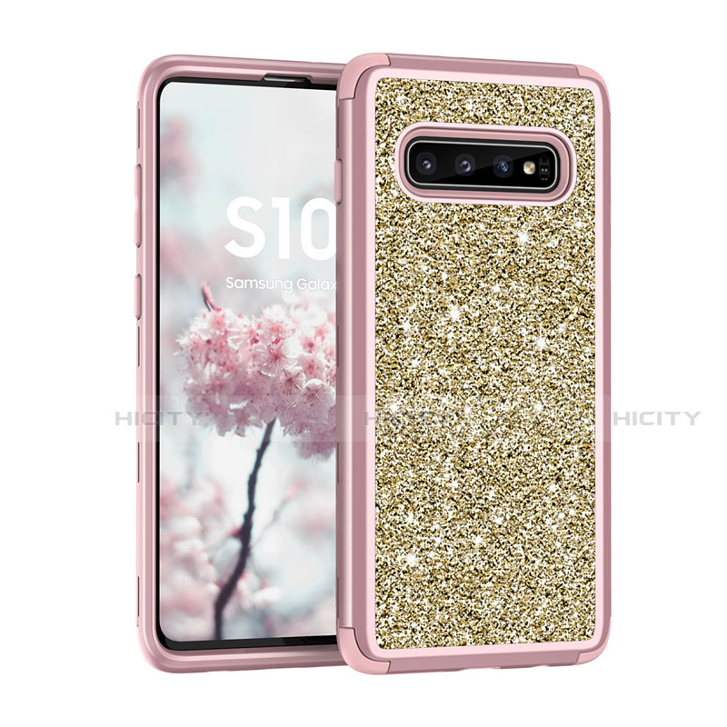 Funda Bumper Silicona y Plastico Carcasa Frontal y Trasera 360 Grados Bling-Bling para Samsung Galaxy S10 Plus Rosa