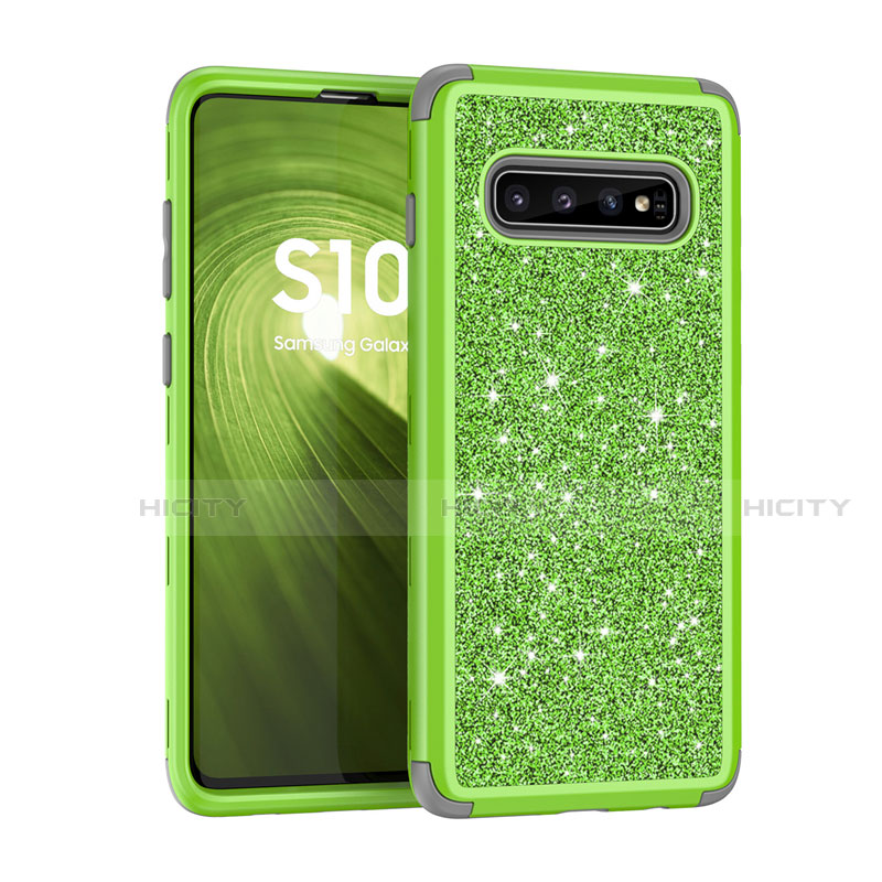 Funda Bumper Silicona y Plastico Carcasa Frontal y Trasera 360 Grados Bling-Bling para Samsung Galaxy S10 Plus Verde