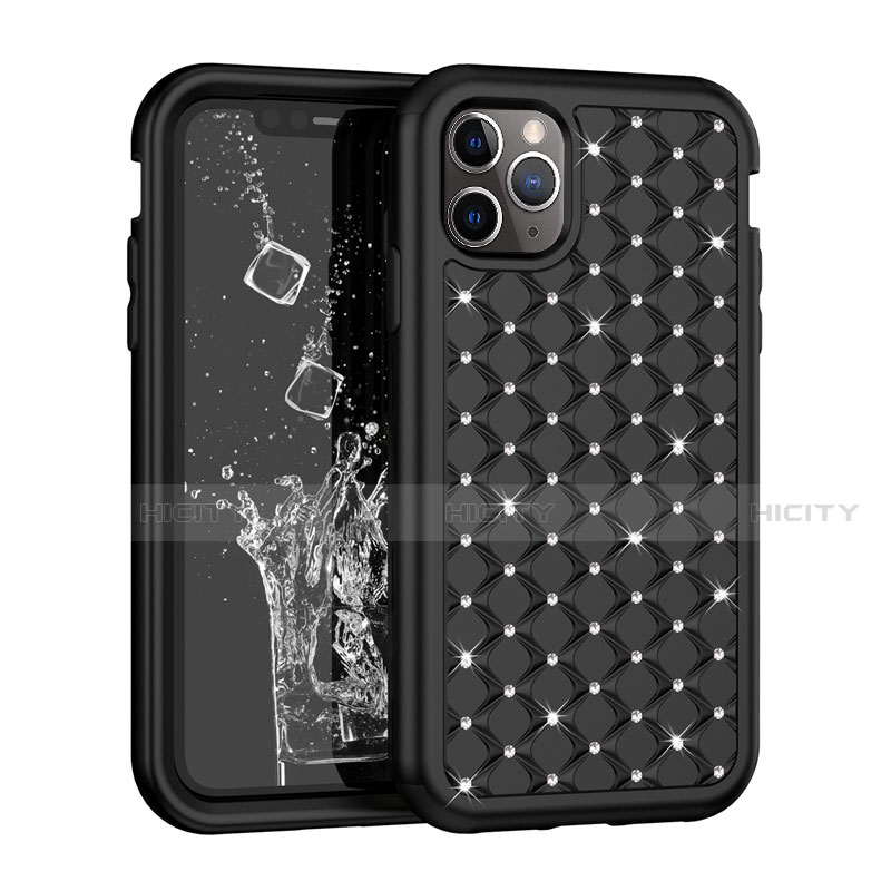 Funda Bumper Silicona y Plastico Carcasa Frontal y Trasera 360 Grados Bling-Bling U01 para Apple iPhone 11 Pro Max Negro