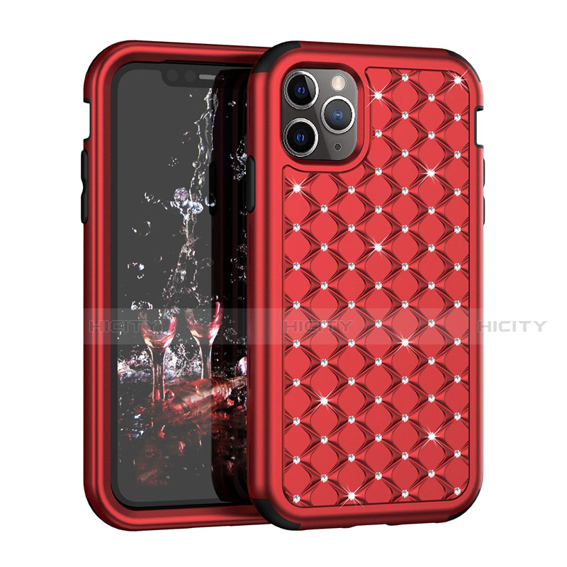 Funda Bumper Silicona y Plastico Carcasa Frontal y Trasera 360 Grados Bling-Bling U01 para Apple iPhone 11 Pro Max Rojo