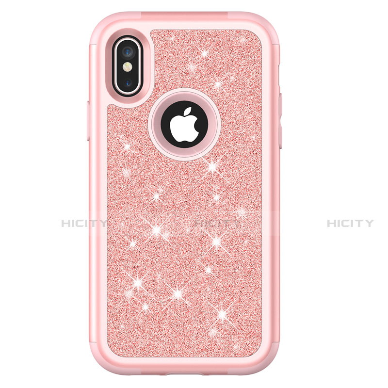 Funda Bumper Silicona y Plastico Carcasa Frontal y Trasera 360 Grados Bling-Bling U01 para Apple iPhone X