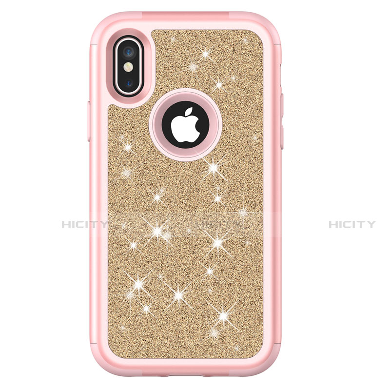 Funda Bumper Silicona y Plastico Carcasa Frontal y Trasera 360 Grados Bling-Bling U01 para Apple iPhone X