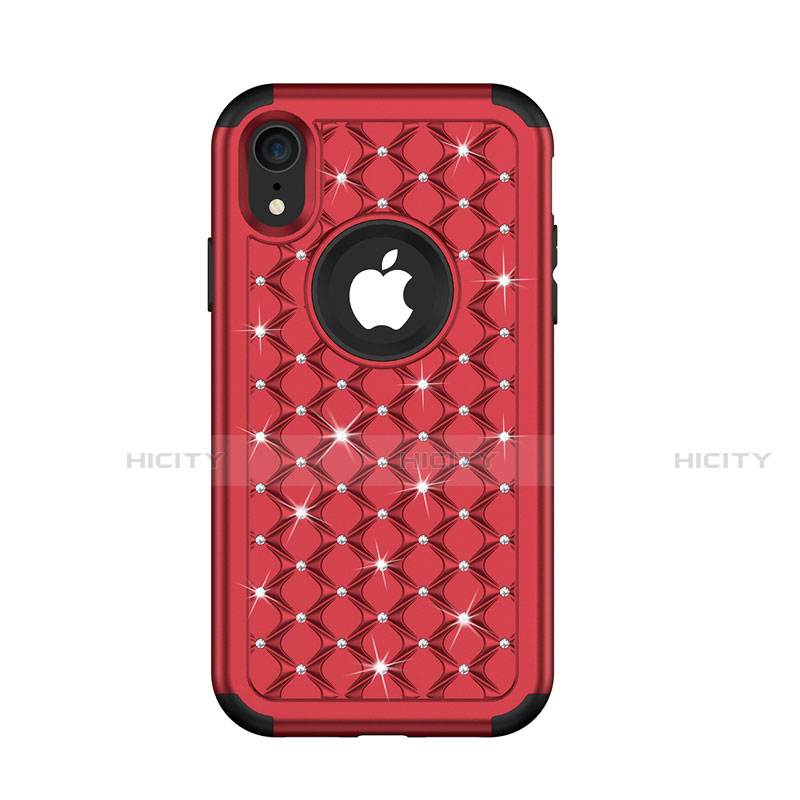 Funda Bumper Silicona y Plastico Carcasa Frontal y Trasera 360 Grados Bling-Bling U01 para Apple iPhone XR Rojo