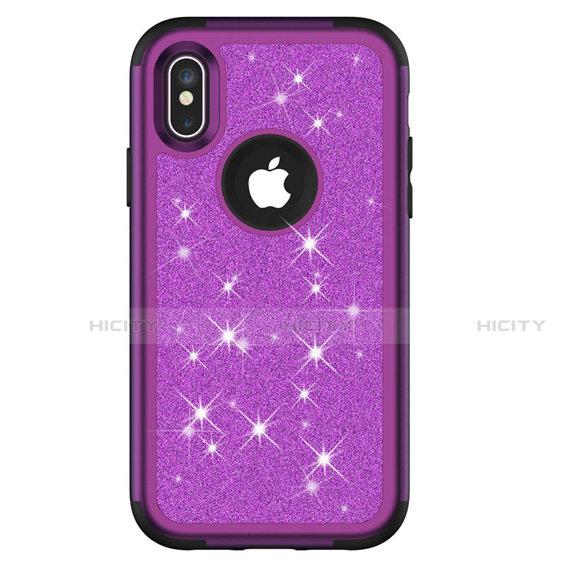 Funda Bumper Silicona y Plastico Carcasa Frontal y Trasera 360 Grados Bling-Bling U01 para Apple iPhone Xs Max