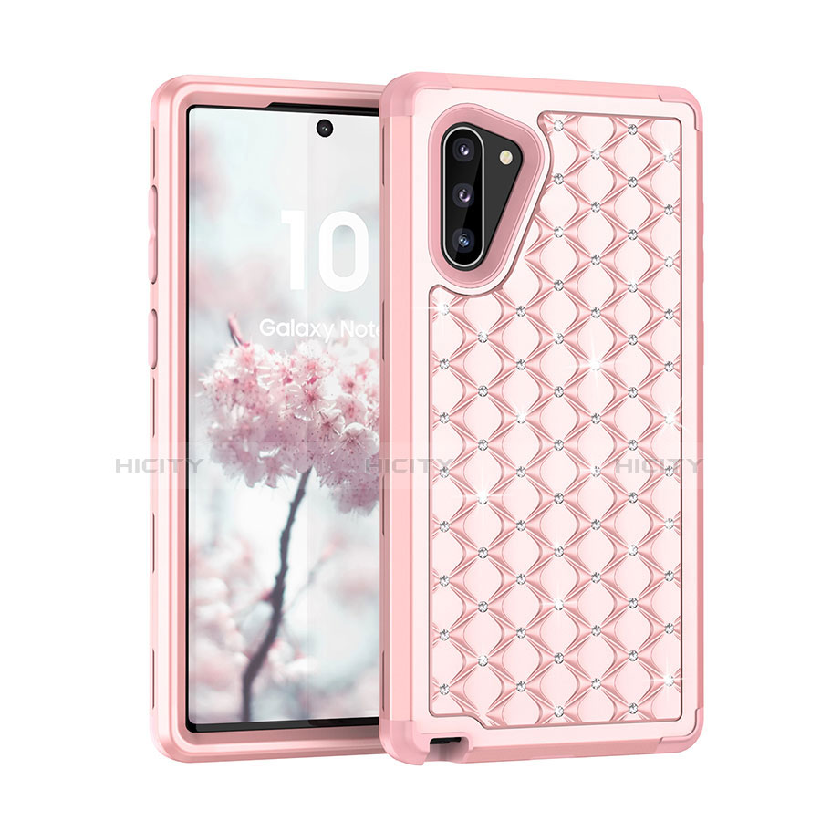 Funda Bumper Silicona y Plastico Carcasa Frontal y Trasera 360 Grados Bling-Bling U01 para Samsung Galaxy Note 10 5G Oro Rosa