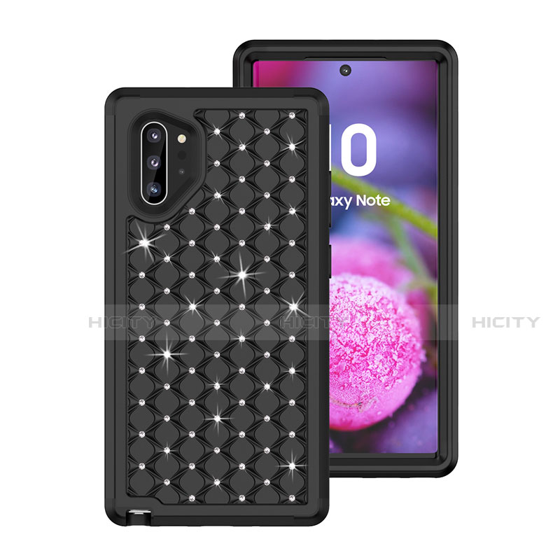 Funda Bumper Silicona y Plastico Carcasa Frontal y Trasera 360 Grados Bling-Bling U01 para Samsung Galaxy Note 10 Plus 5G Negro