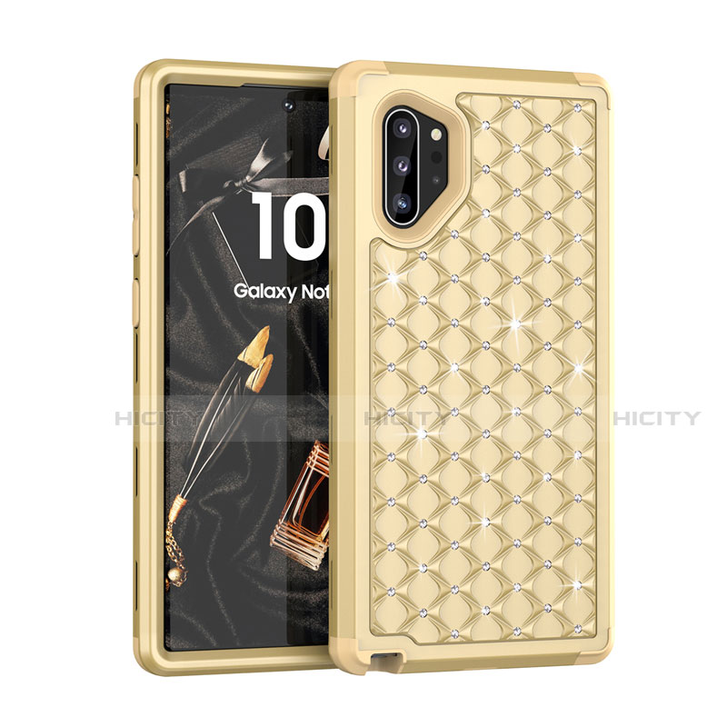 Funda Bumper Silicona y Plastico Carcasa Frontal y Trasera 360 Grados Bling-Bling U01 para Samsung Galaxy Note 10 Plus 5G Oro