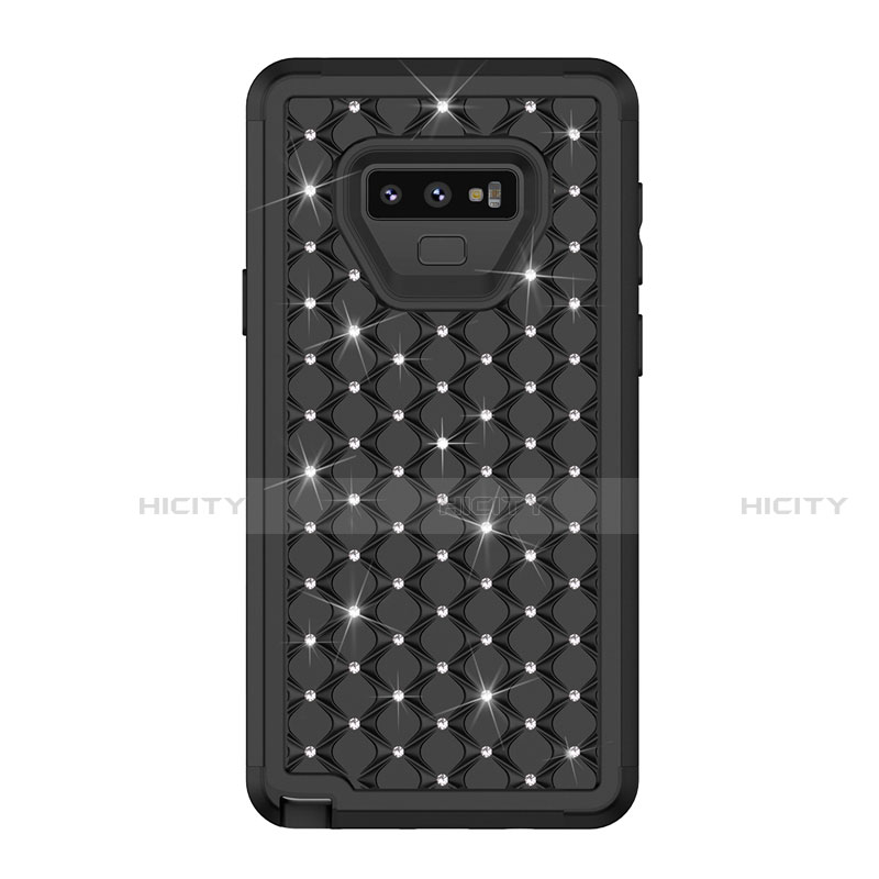 Funda Bumper Silicona y Plastico Carcasa Frontal y Trasera 360 Grados Bling-Bling U01 para Samsung Galaxy Note 9 Negro