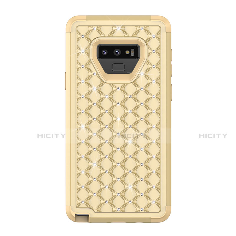 Funda Bumper Silicona y Plastico Carcasa Frontal y Trasera 360 Grados Bling-Bling U01 para Samsung Galaxy Note 9 Oro