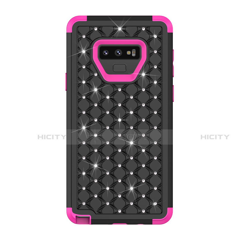 Funda Bumper Silicona y Plastico Carcasa Frontal y Trasera 360 Grados Bling-Bling U01 para Samsung Galaxy Note 9 Rosa Roja