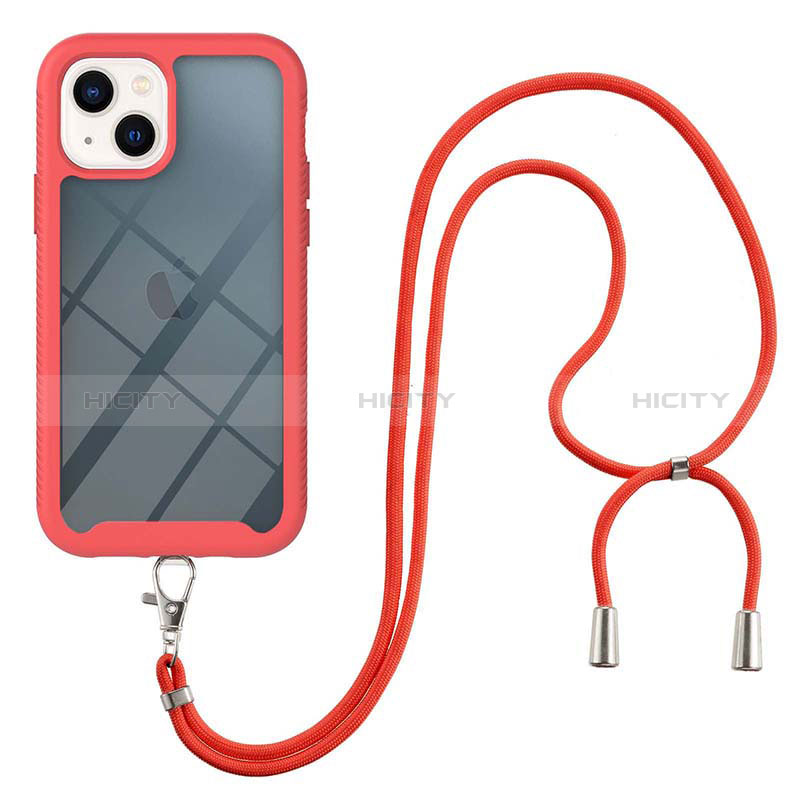 Funda Bumper Silicona y Plastico Carcasa Frontal y Trasera 360 Grados con Acollador Cordon Lanyard para Apple iPhone 13