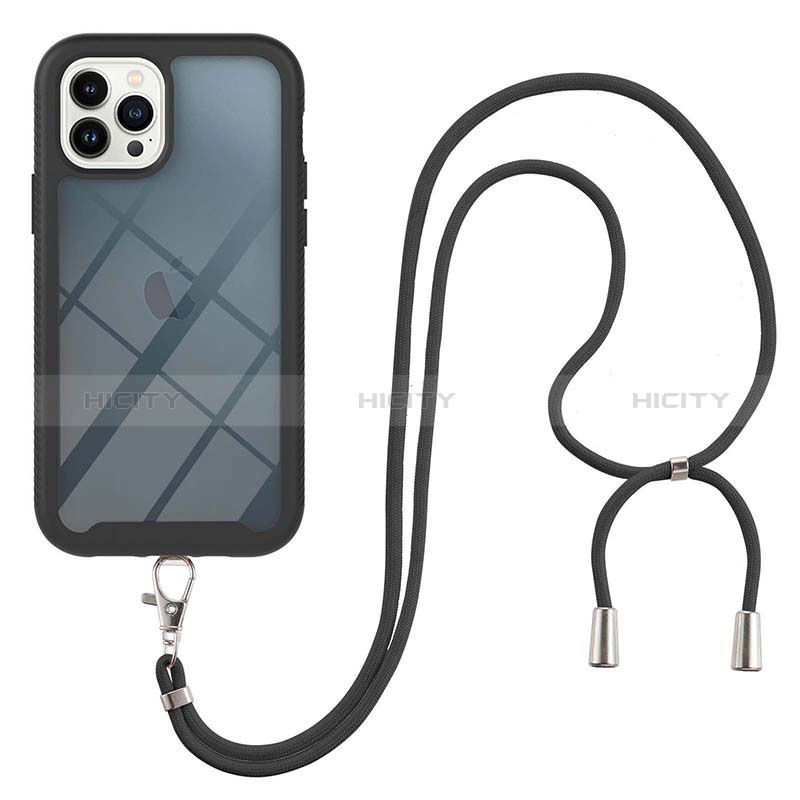 Funda Bumper Silicona y Plastico Carcasa Frontal y Trasera 360 Grados con Acollador Cordon Lanyard para Apple iPhone 13 Pro