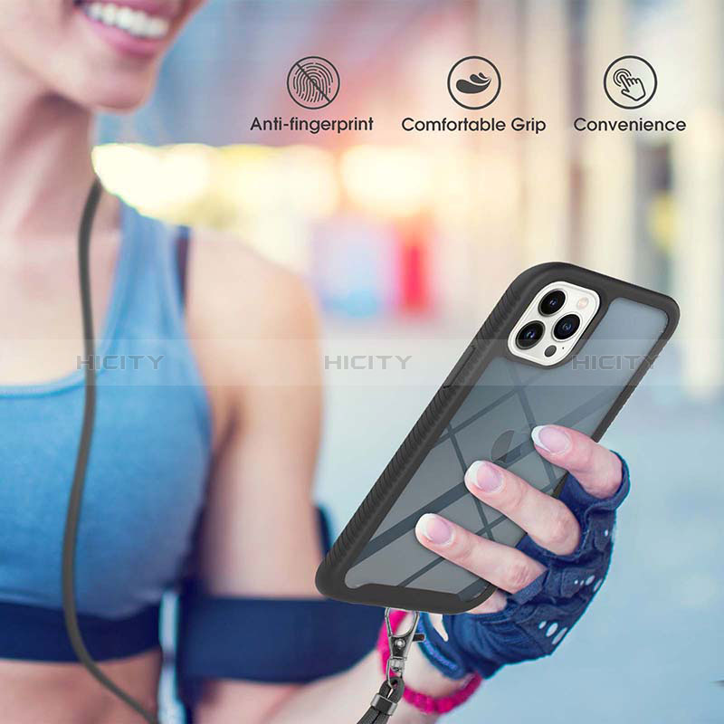 Funda Bumper Silicona y Plastico Carcasa Frontal y Trasera 360 Grados con Acollador Cordon Lanyard para Apple iPhone 15 Pro