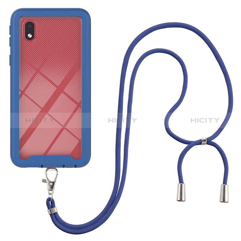 Funda Bumper Silicona y Plastico Carcasa Frontal y Trasera 360 Grados con Acollador Cordon Lanyard para Samsung Galaxy M01 Core