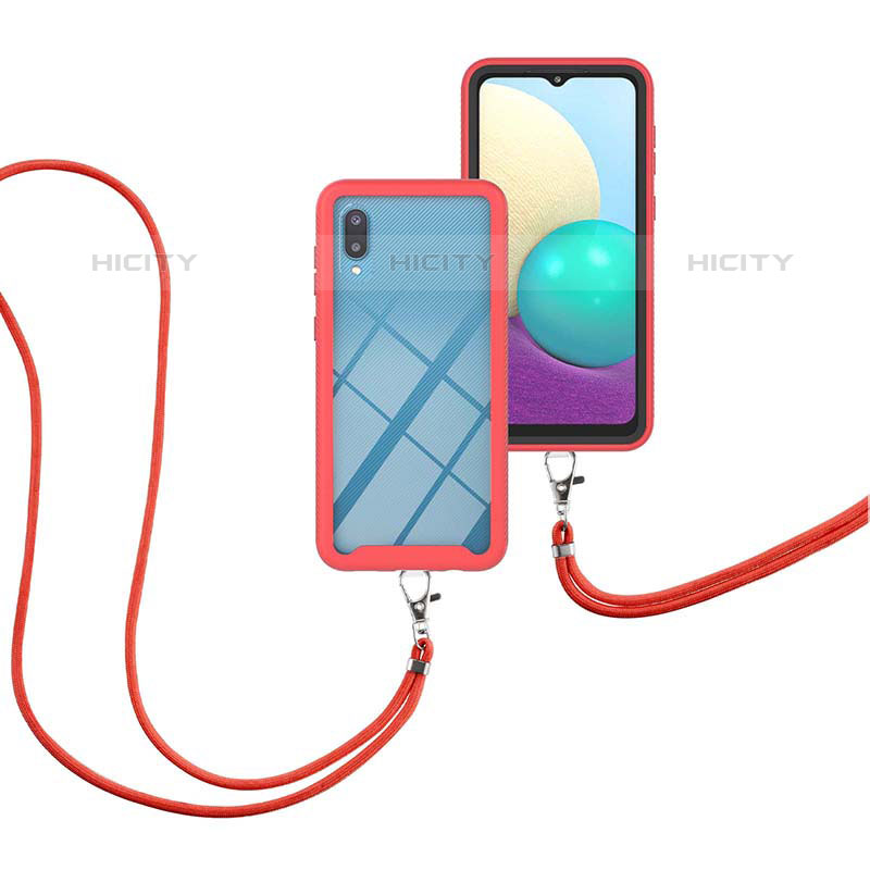 Funda Bumper Silicona y Plastico Carcasa Frontal y Trasera 360 Grados con Acollador Cordon Lanyard para Samsung Galaxy M02