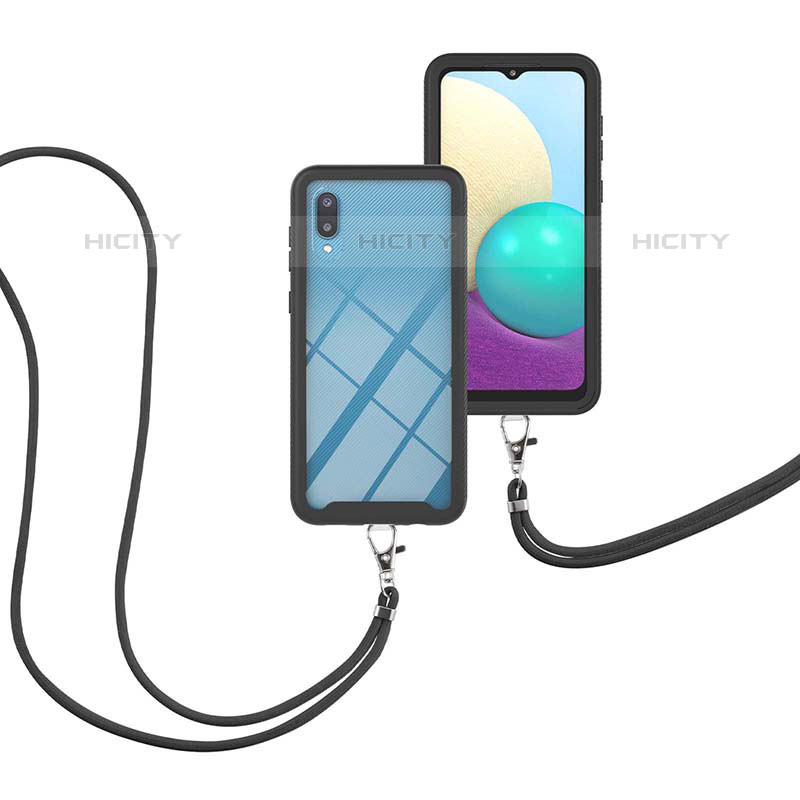 Funda Bumper Silicona y Plastico Carcasa Frontal y Trasera 360 Grados con Acollador Cordon Lanyard para Samsung Galaxy M02