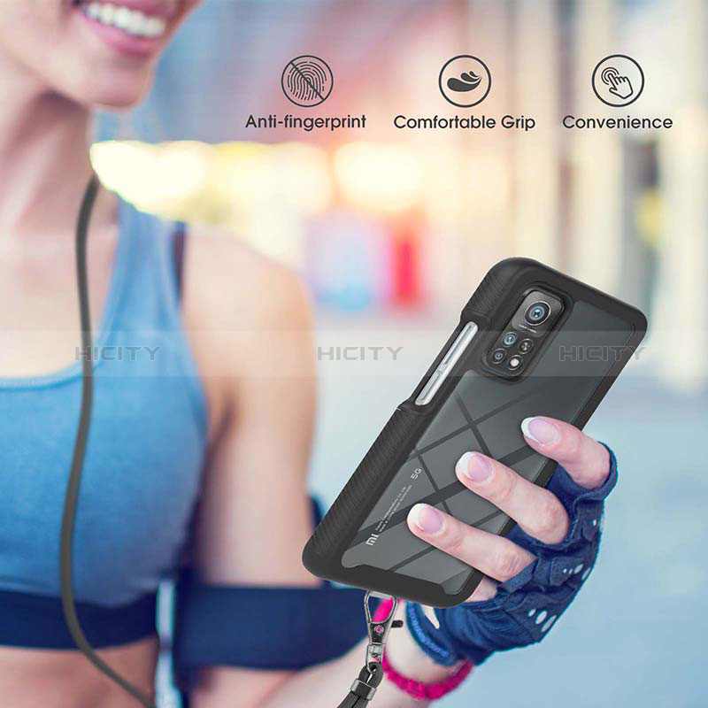 Funda Bumper Silicona y Plastico Carcasa Frontal y Trasera 360 Grados con Acollador Cordon Lanyard para Xiaomi Mi 10T 5G