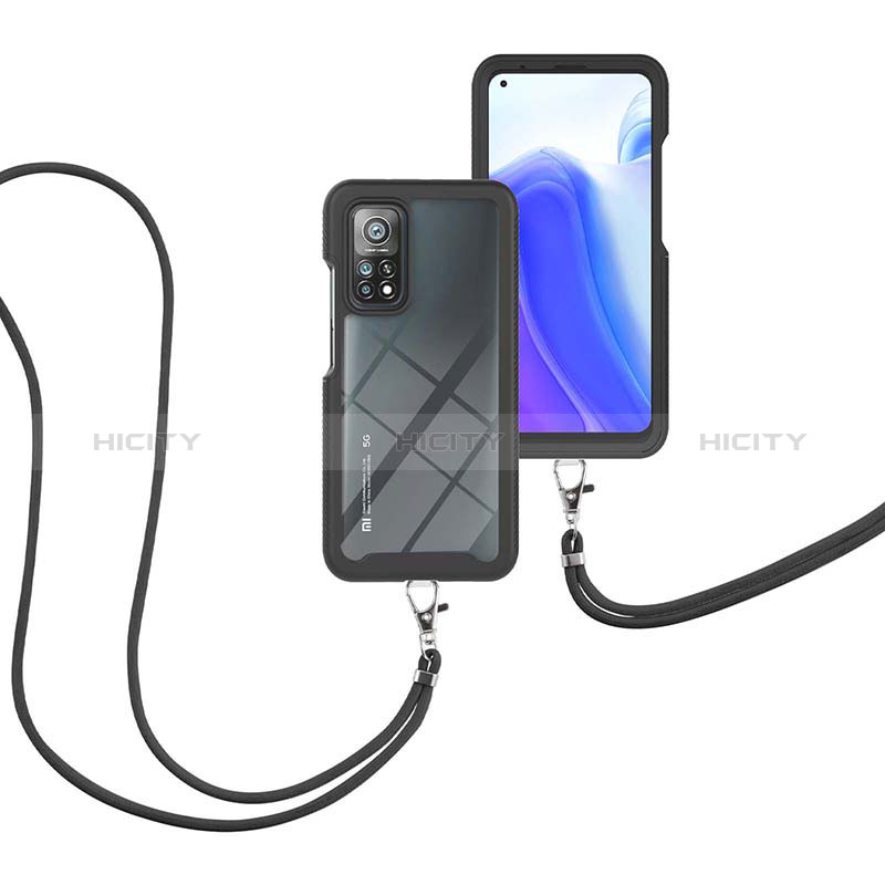 Funda Bumper Silicona y Plastico Carcasa Frontal y Trasera 360 Grados con Acollador Cordon Lanyard para Xiaomi Mi 10T Pro 5G