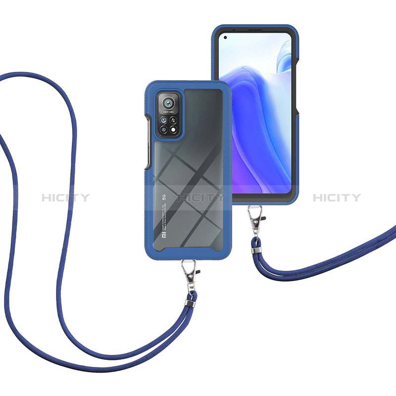 Funda Bumper Silicona y Plastico Carcasa Frontal y Trasera 360 Grados con Acollador Cordon Lanyard para Xiaomi Mi 10T Pro 5G Azul