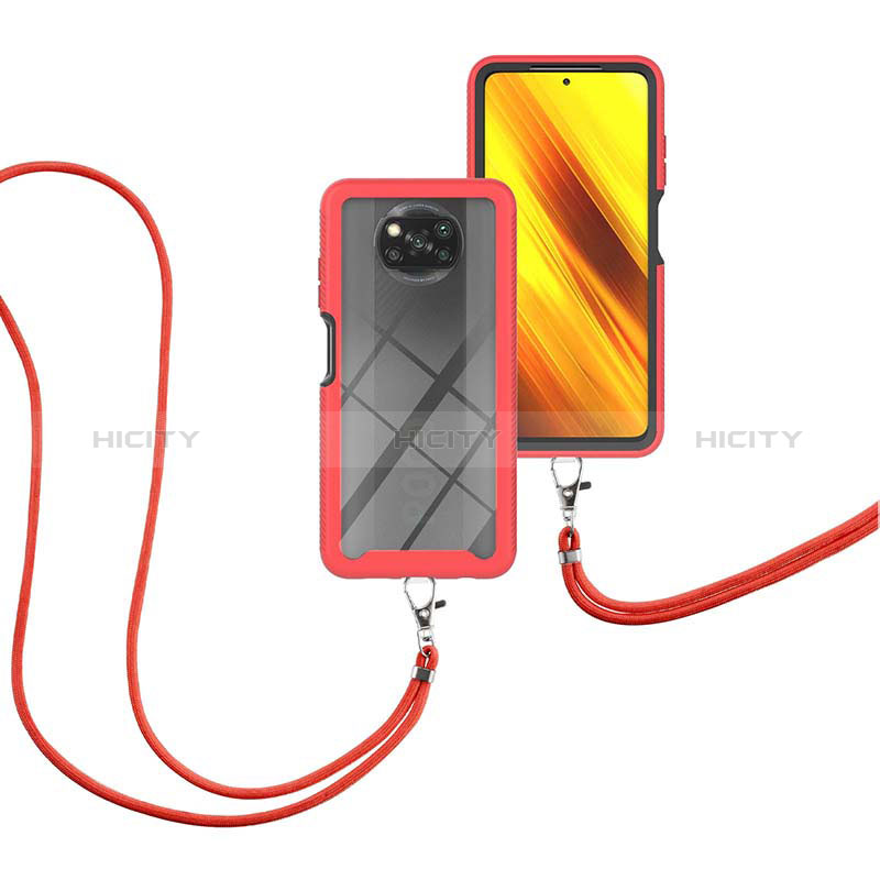 Funda Bumper Silicona y Plastico Carcasa Frontal y Trasera 360 Grados con Acollador Cordon Lanyard para Xiaomi Poco X3 NFC