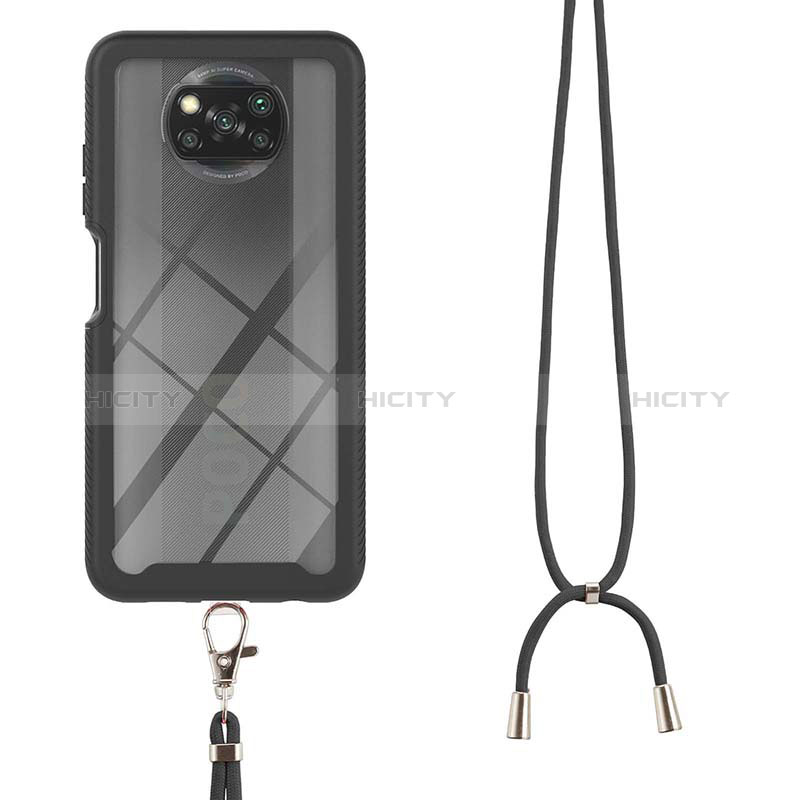 Funda Bumper Silicona y Plastico Carcasa Frontal y Trasera 360 Grados con Acollador Cordon Lanyard para Xiaomi Poco X3 NFC