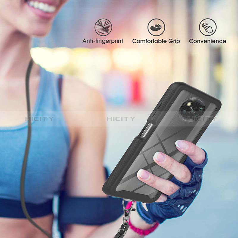 Funda Bumper Silicona y Plastico Carcasa Frontal y Trasera 360 Grados con Acollador Cordon Lanyard para Xiaomi Poco X3 NFC