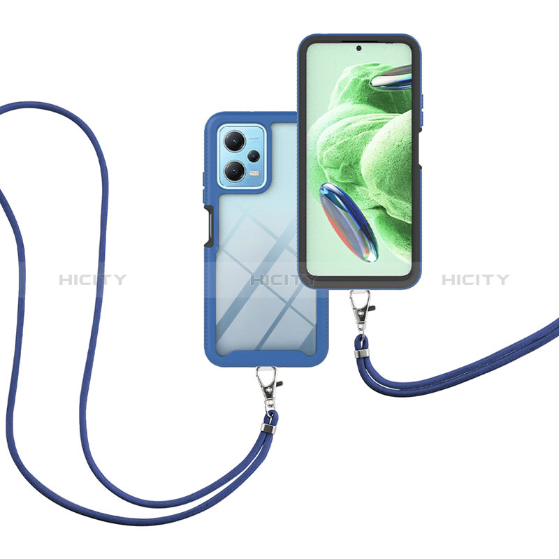 Funda Bumper Silicona y Plastico Carcasa Frontal y Trasera 360 Grados con Acollador Cordon Lanyard para Xiaomi Poco X5 5G