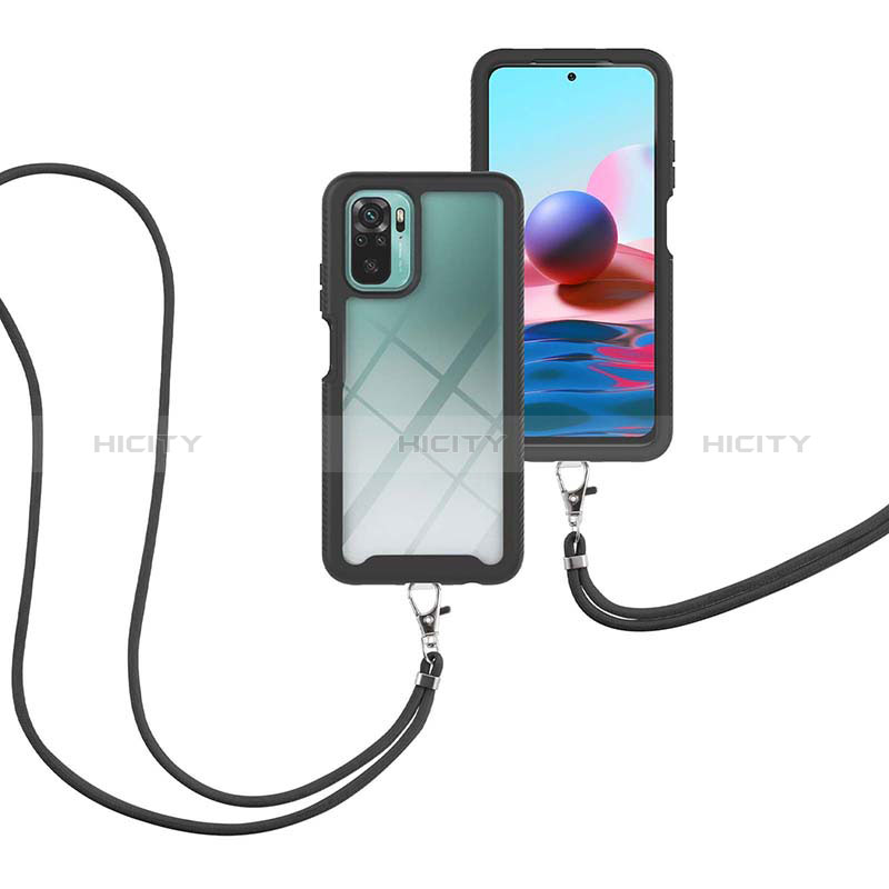 Funda Bumper Silicona y Plastico Carcasa Frontal y Trasera 360 Grados con Acollador Cordon Lanyard para Xiaomi Redmi Note 10 4G