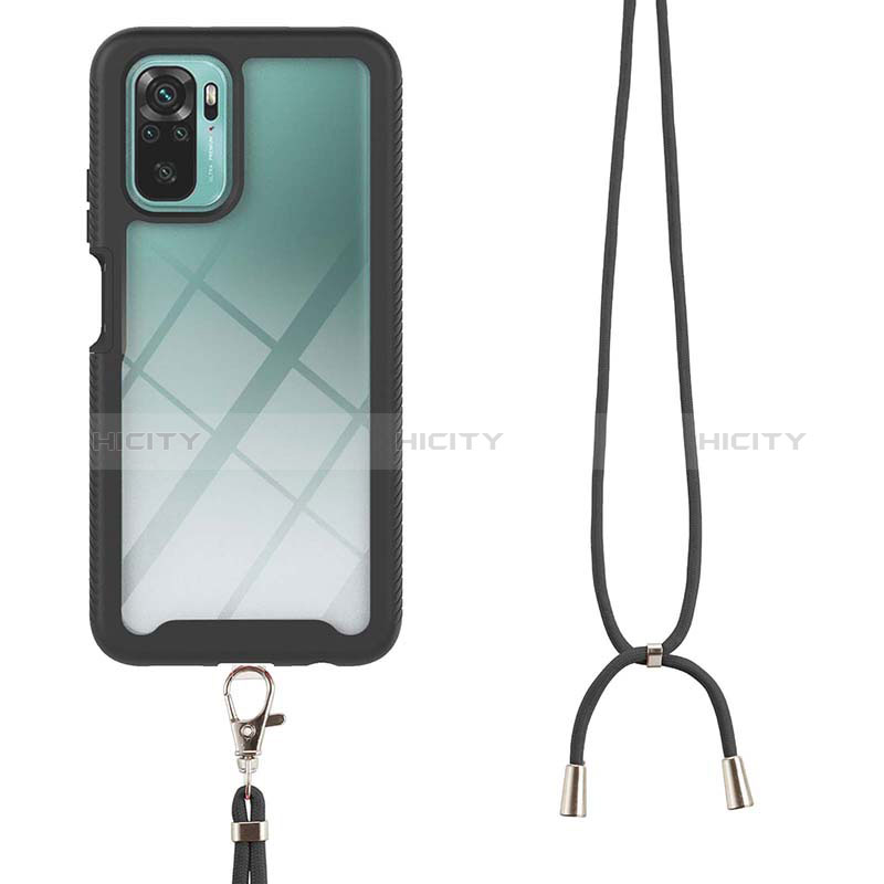 Funda Bumper Silicona y Plastico Carcasa Frontal y Trasera 360 Grados con Acollador Cordon Lanyard para Xiaomi Redmi Note 10 4G