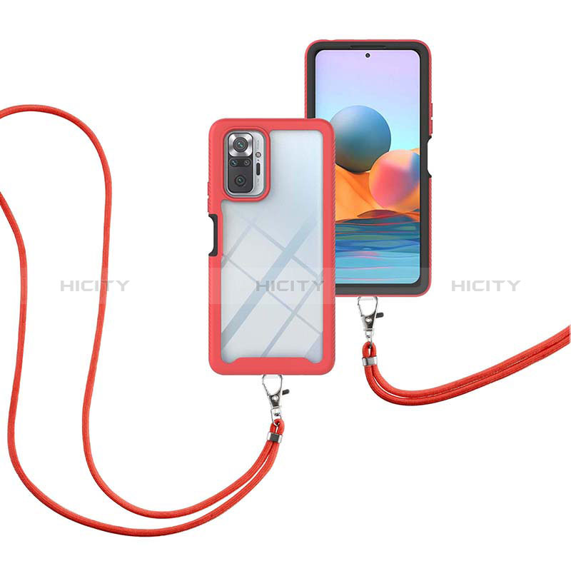 Funda Bumper Silicona y Plastico Carcasa Frontal y Trasera 360 Grados con Acollador Cordon Lanyard para Xiaomi Redmi Note 10 Pro Max