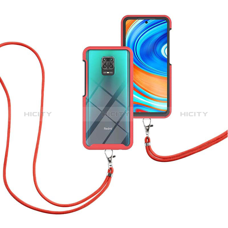 Funda Bumper Silicona y Plastico Carcasa Frontal y Trasera 360 Grados con Acollador Cordon Lanyard para Xiaomi Redmi Note 9 Pro Max