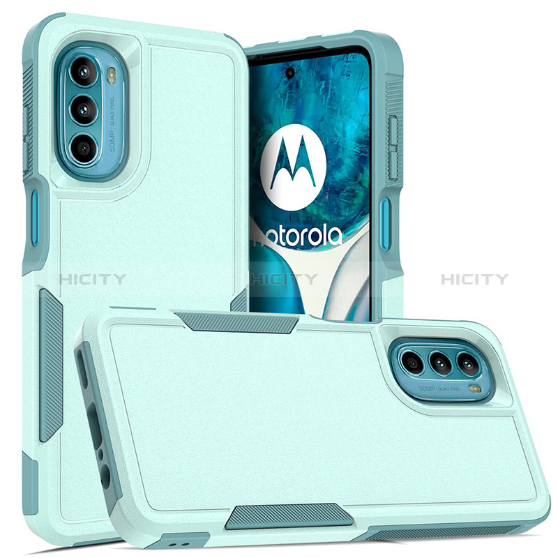 Funda Bumper Silicona y Plastico Carcasa Frontal y Trasera 360 Grados MQ1 para Motorola Moto G82 5G Cian