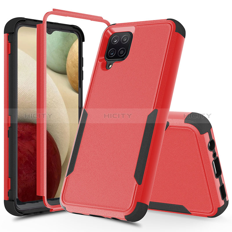 Funda Bumper Silicona y Plastico Carcasa Frontal y Trasera 360 Grados MQ1 para Samsung Galaxy A12 Rojo