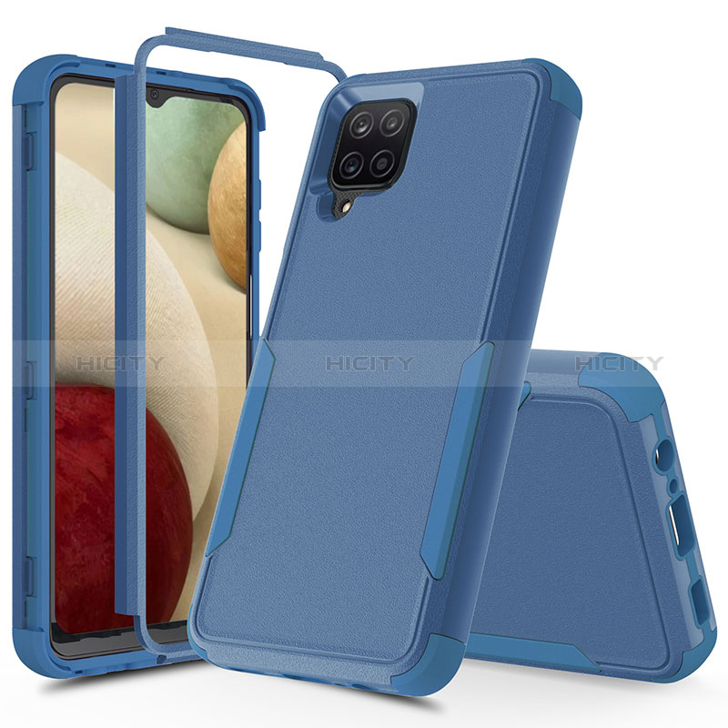 Funda Bumper Silicona y Plastico Carcasa Frontal y Trasera 360 Grados MQ1 para Samsung Galaxy F12 Azul