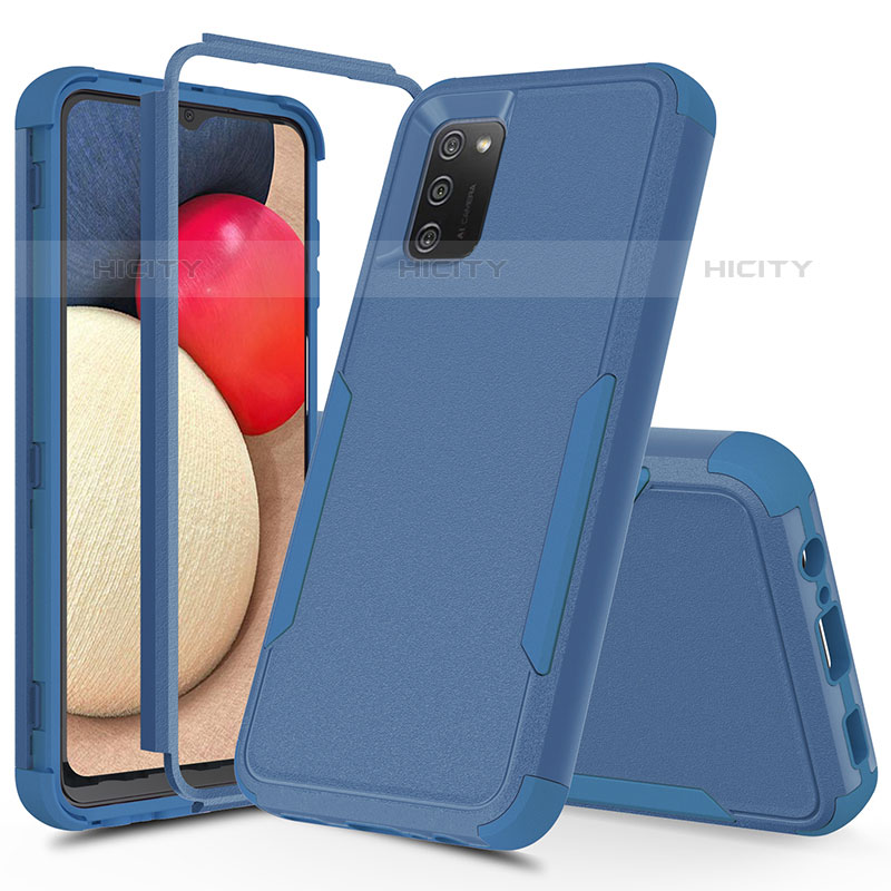 Funda Bumper Silicona y Plastico Carcasa Frontal y Trasera 360 Grados MQ1 para Samsung Galaxy M02s Azul