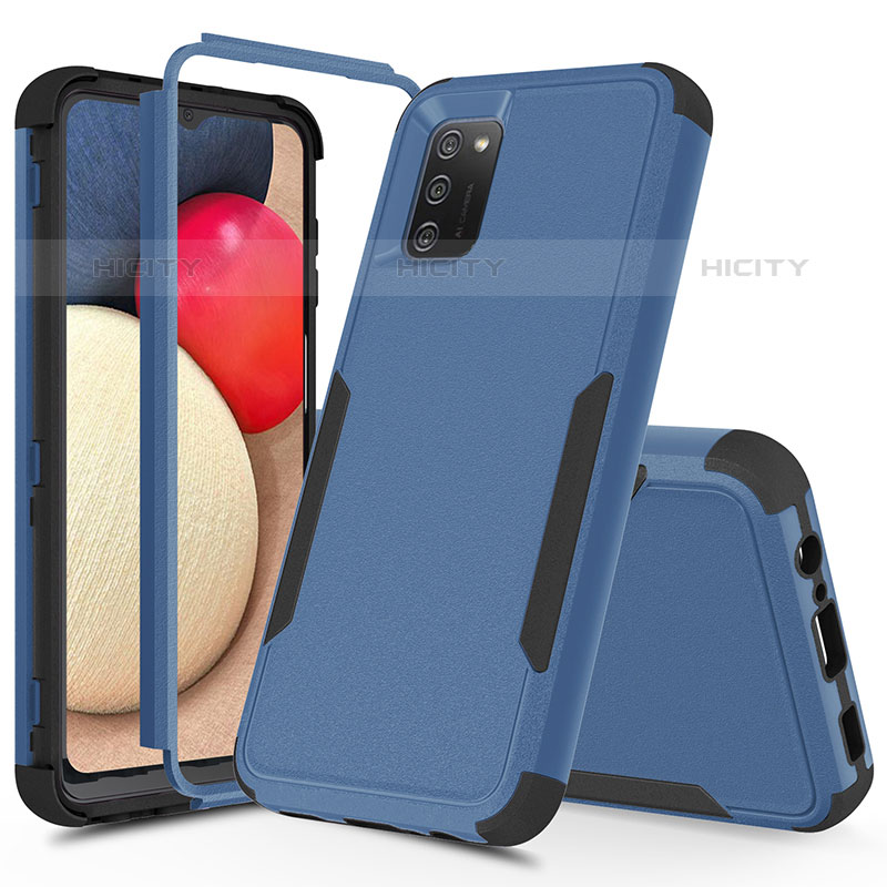 Funda Bumper Silicona y Plastico Carcasa Frontal y Trasera 360 Grados MQ1 para Samsung Galaxy M02s Azul y Negro