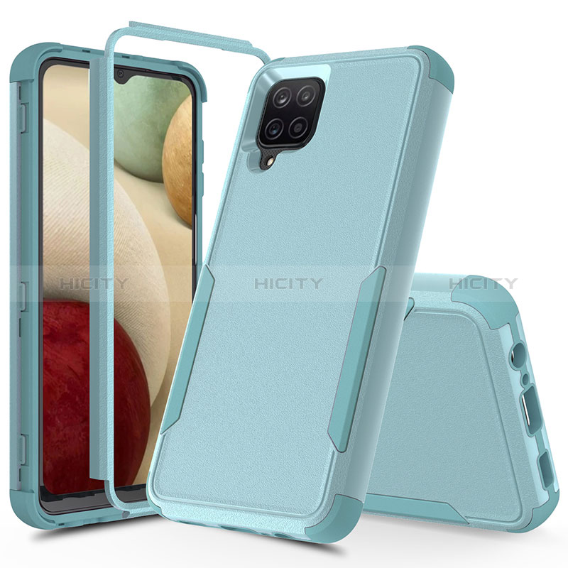 Funda Bumper Silicona y Plastico Carcasa Frontal y Trasera 360 Grados MQ1 para Samsung Galaxy M12 Azul Claro