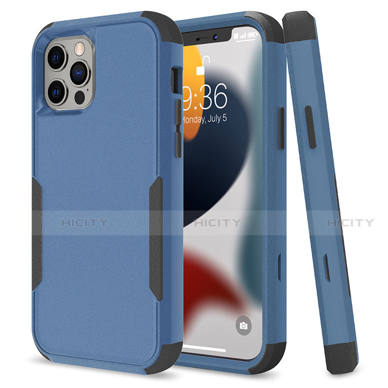 Funda Bumper Silicona y Plastico Carcasa Frontal y Trasera 360 Grados para Apple iPhone 13 Pro Azul y Negro