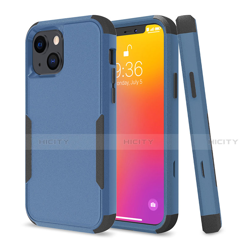 Funda Bumper Silicona y Plastico Carcasa Frontal y Trasera 360 Grados para Apple iPhone 14 Plus Azul y Negro