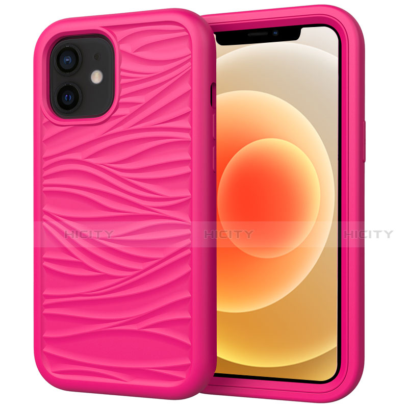 Funda Bumper Silicona y Plastico Carcasa Frontal y Trasera 360 Grados R01 para Apple iPhone 12 Mini Rosa Roja