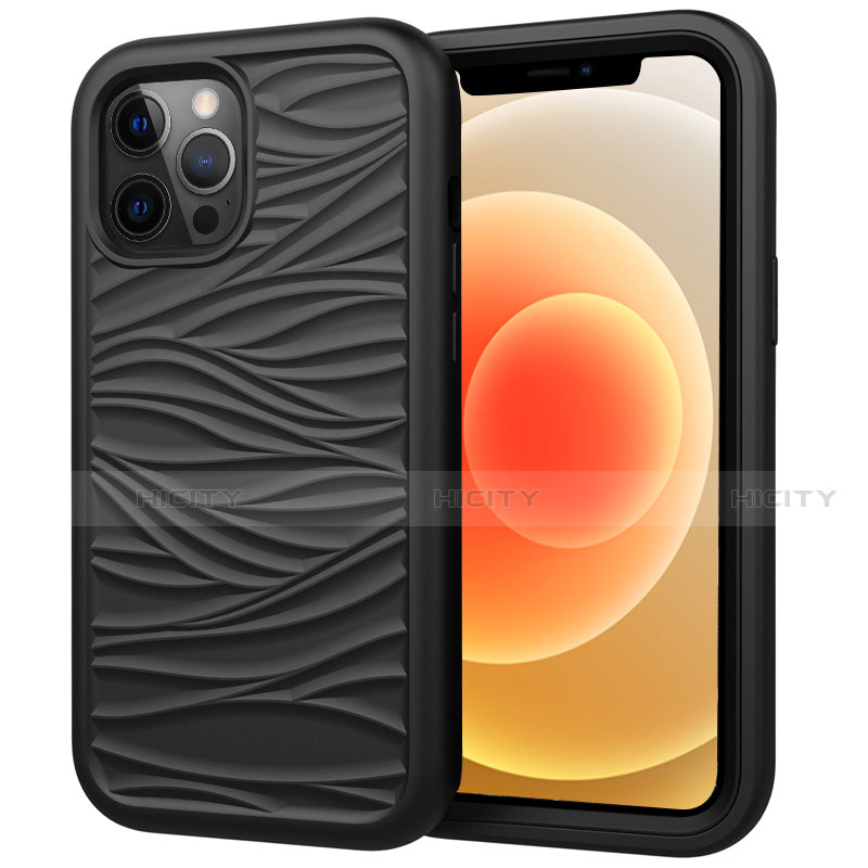 Funda Bumper Silicona y Plastico Carcasa Frontal y Trasera 360 Grados R01 para Apple iPhone 12 Pro Max Negro